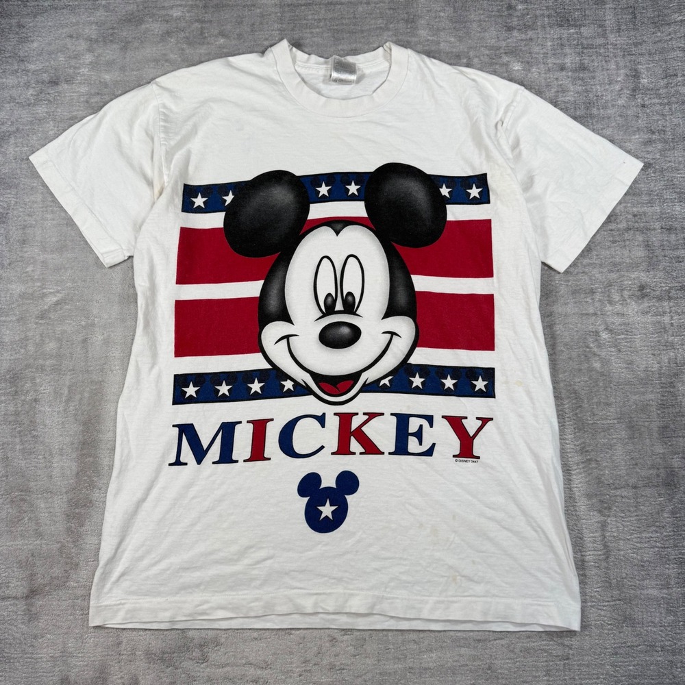 Mickey Unlimited Shirt Mens XL White Mickey Mouse Vintage 90s Americana Flag